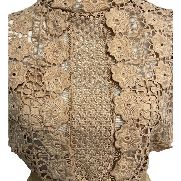 Camel Floral Sheer Crochet Lace Dresses for Women Size Large - Picture 9 of 13